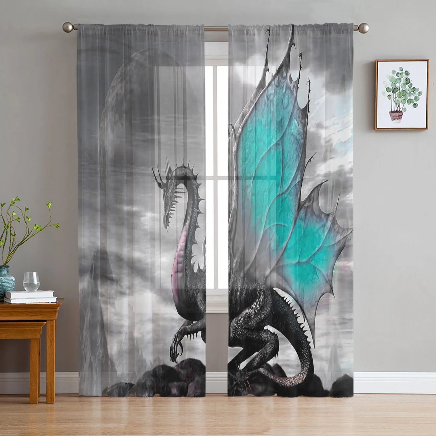 Rideaux de fenêtre transparents en Tulle rétro Dragon occidental magique, pour salon chambre à coucher, rideaux en Voile de Tulle modernes, décoration