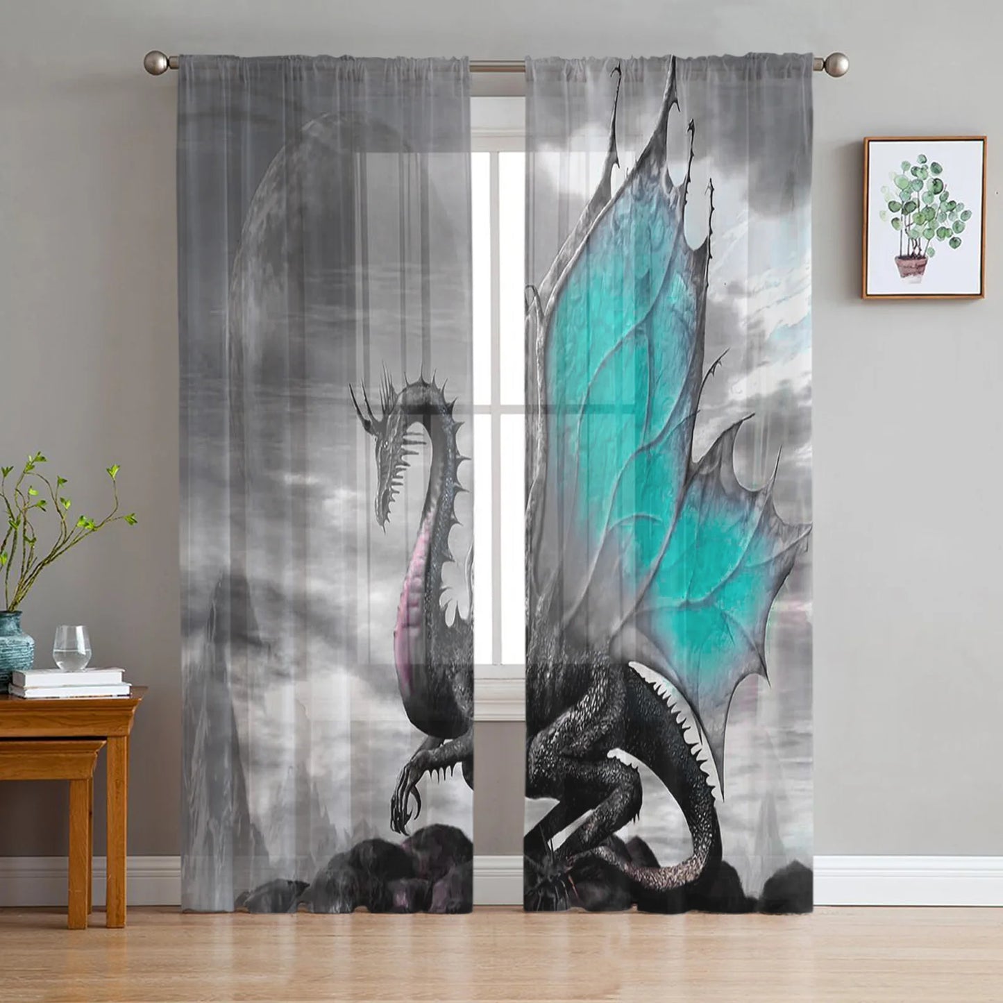 Magic Western Dragon Retro Tulle Sheer Window Curtains for Living Room Bedroom Modern Tulle Voile Curtains Drapes Decoration