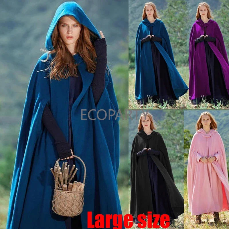 Cape à capuche multicolore pour femme, manteau Vintage médiéval, Vintage, Robe élégante, Costume, châle ample, longue Cape 3XL