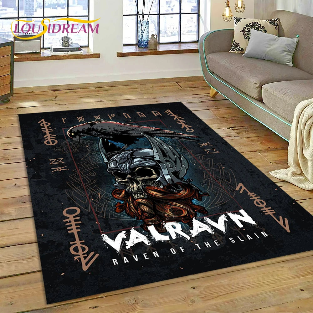 Nordic Viking Mythology Odin Valhalla Carpet Rug for Home Living Room Bedroom Sofa Doormat Decor,kid Area Rug Non-slip Floor Mat