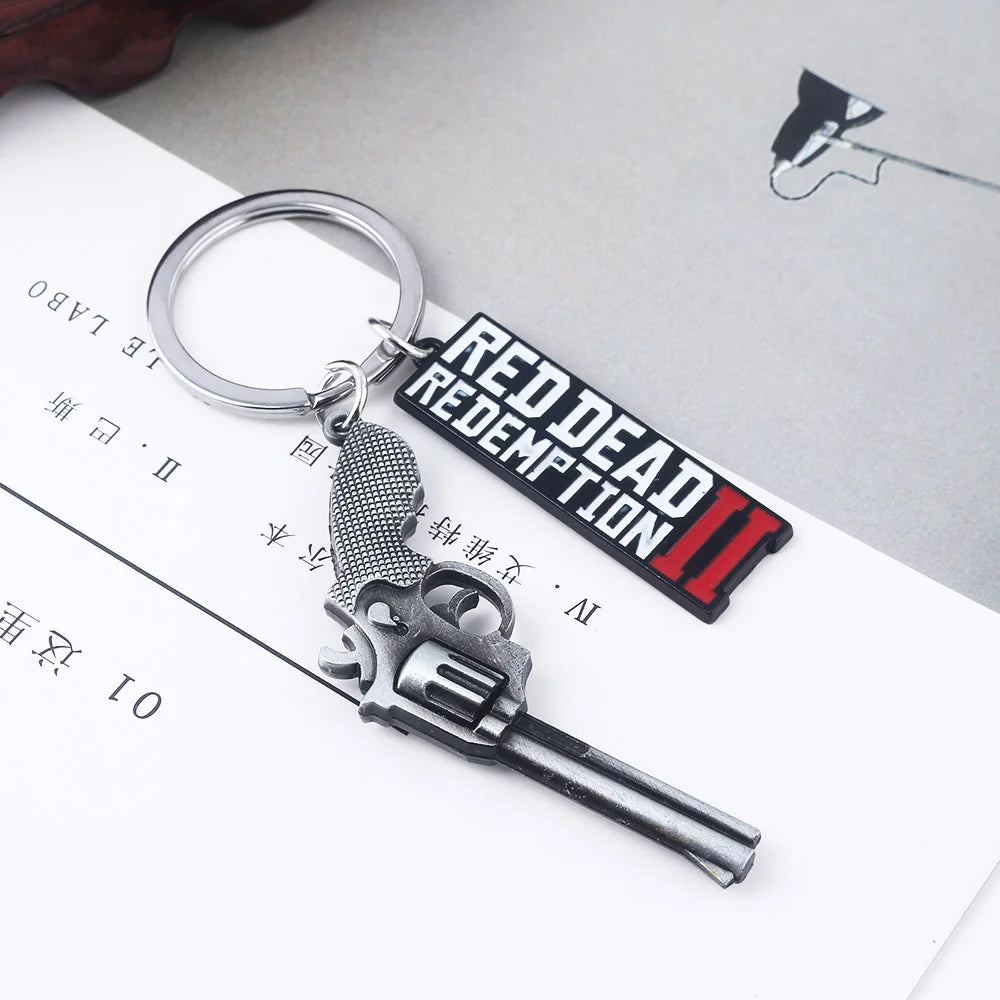 Game Red Dead Redemption Keychain RDR2 Gun Letter Logo Pendant Key Chain for Women Men Keyring Jewelry Gift