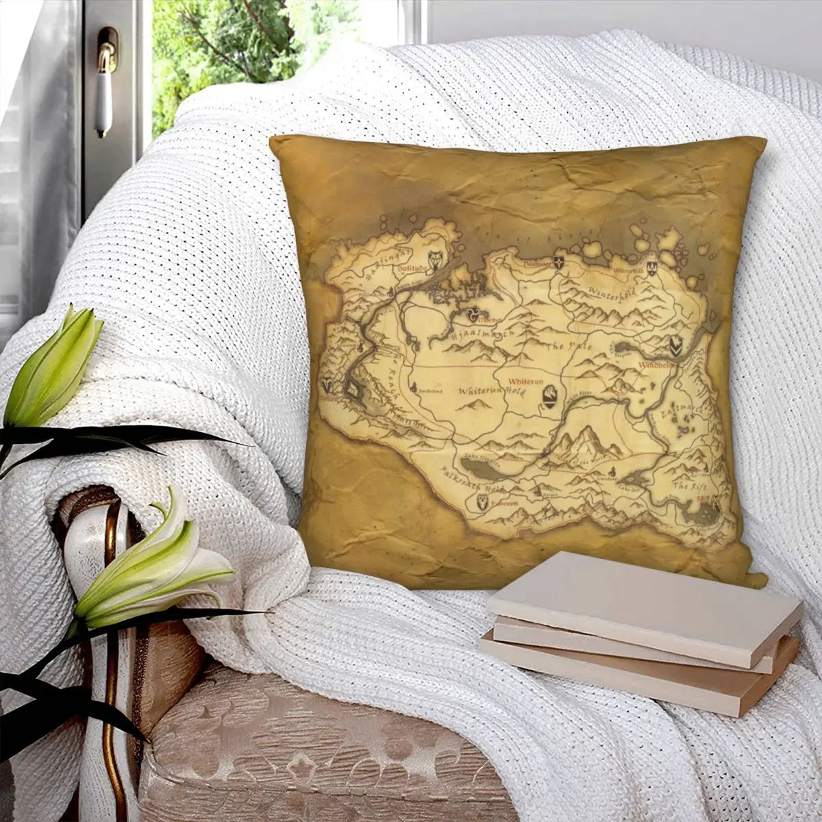 Skyrim Worn Parchment Map Pillowcase Polyester Linen Velvet Printed Zip Decor Throw Pillow Case Room Cushion Cover 45x45
