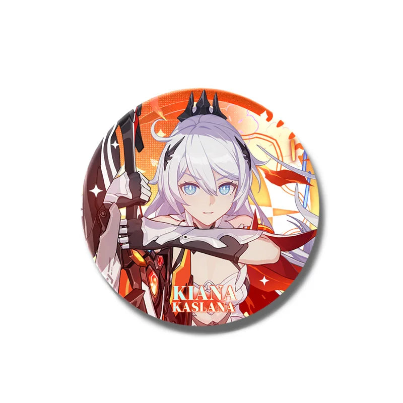 Kawaii Honkai Impact 3 Valkyrie Girls 58mm Laser Pin Badge Cosplay Accessories for Clothes Backpack Decor Brooch Gifts Keychain