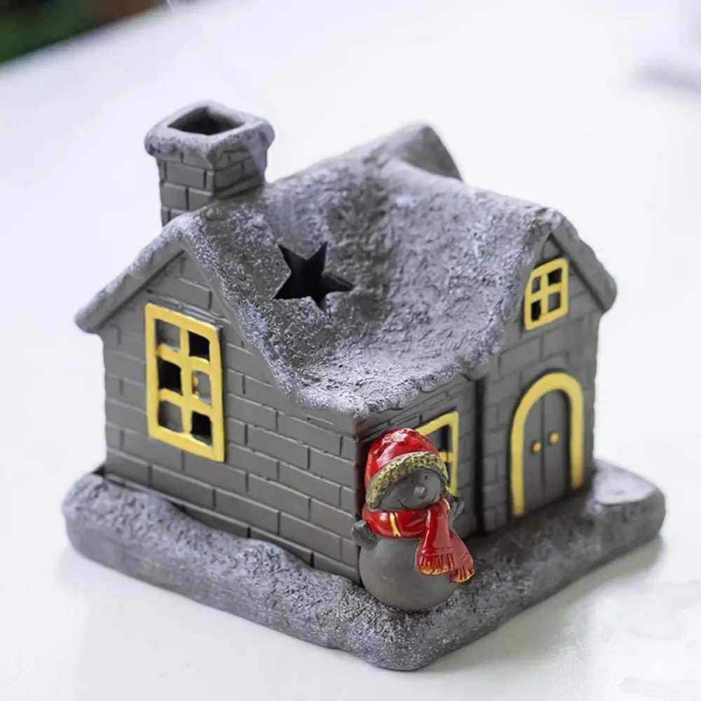Christmas House Incense Burner - Ceramic Aroma Cone Burner with Chimney Design and Ash Catcher for Table Décor - gold / CHINA
