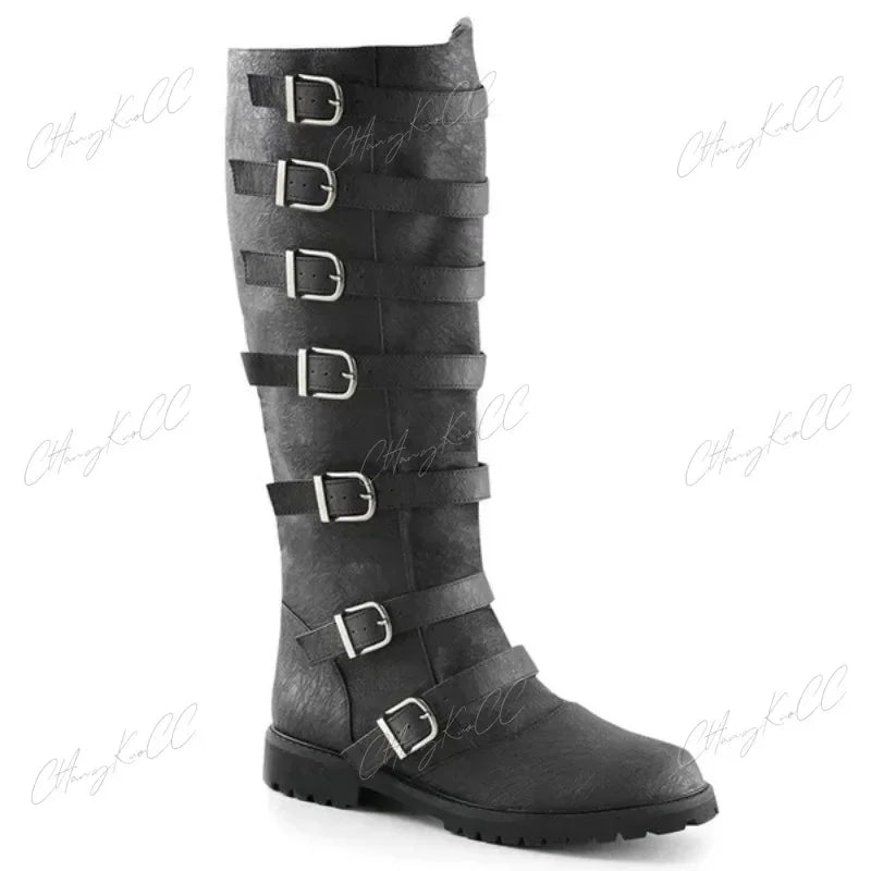Halloween Medieval Retro Princess Men Prince Knight Cosplay Gothic Leather Boots Carnival Party High Tube Bandage Shoes Prop