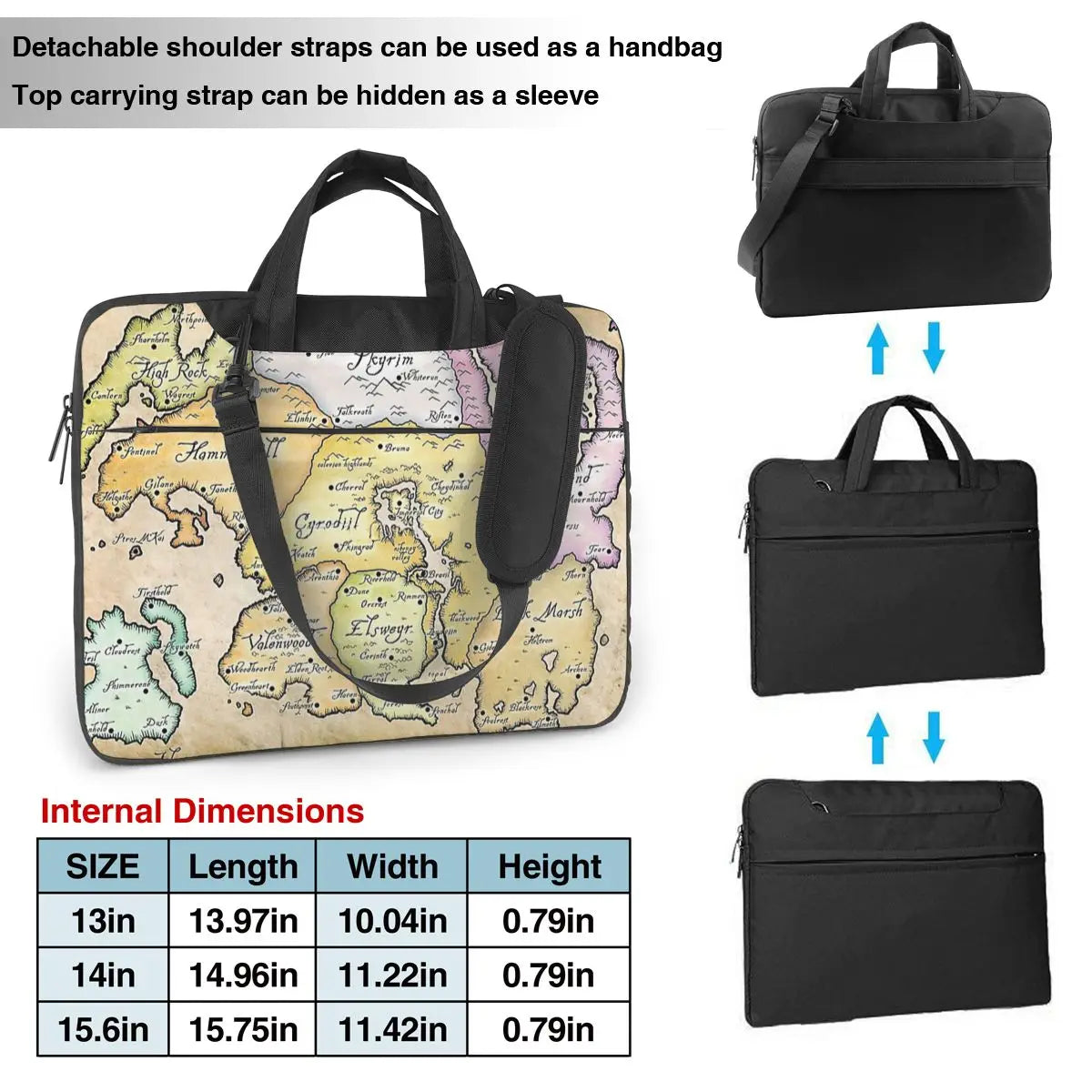 Map Of Tamriel Laptop Bag Case Protective Vintage Computer Bag Bicycle Crossbody Laptop Pouch