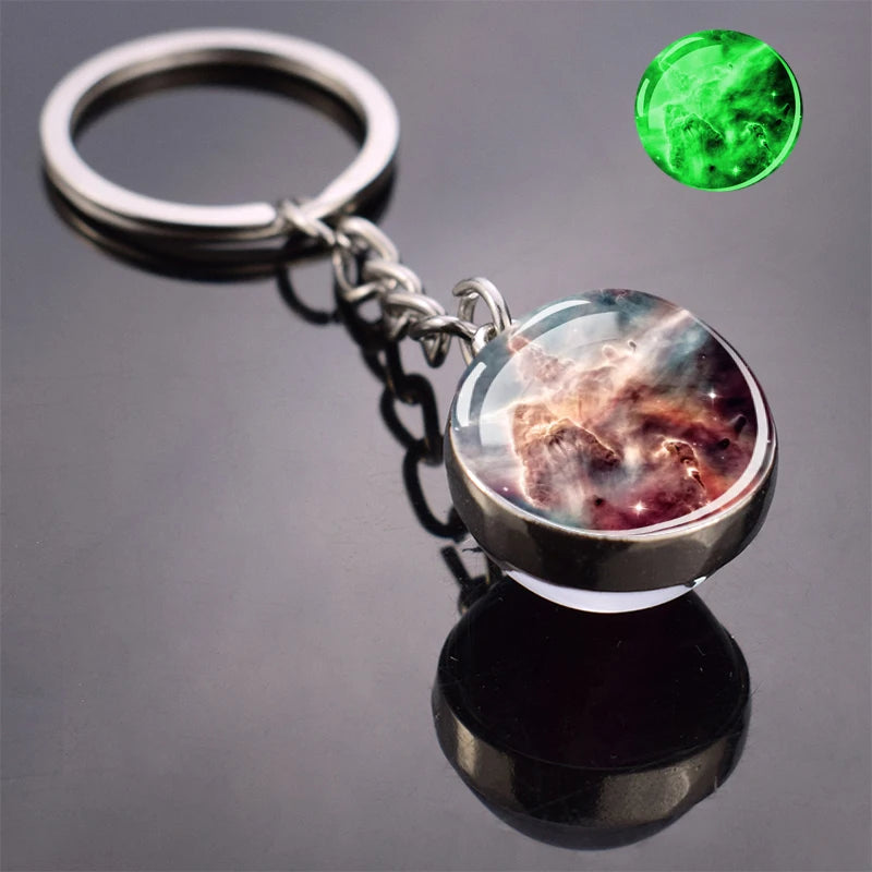 Glow In The Dark Multicolor Planet Galaxy Keychain Universe Key Chain Outer Space Astronomical Jewelry Glass Ball Keyring