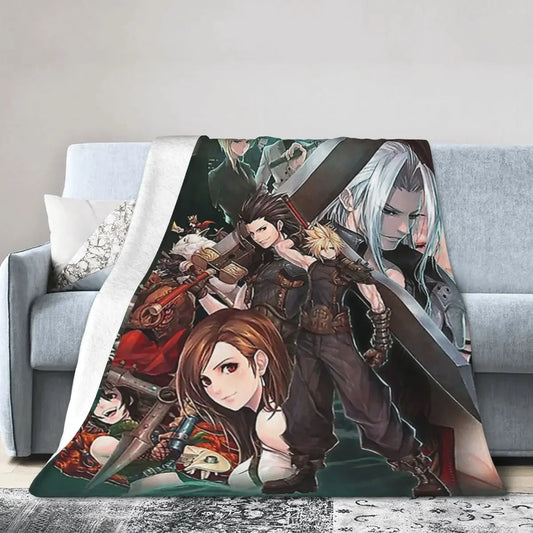 Final Fantasy VII Characters Background Blankets Soft Warm Flannel Throw Blanket Bedding for Bed Living room Picnic Travel Couch