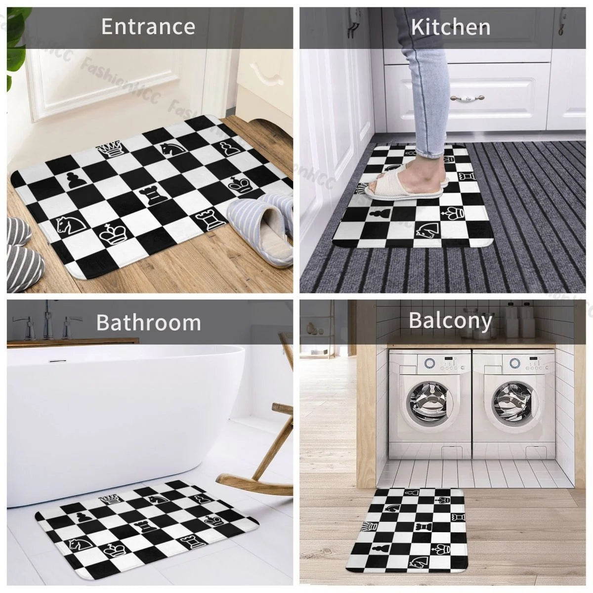 Tapis de salle de bain de bienvenue, paillasson d'échecs, de cuisine, d'extérieur, décoration de la maison