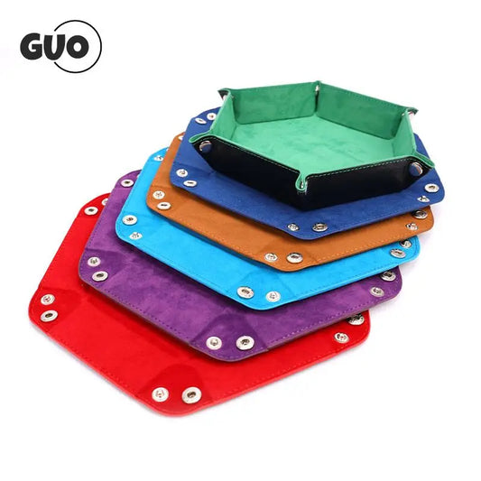 Caja de bandeja para dados plegable de cuero PU, bandeja cuadrada hexagonal plegable para monedas, juego de dados en 6 colores