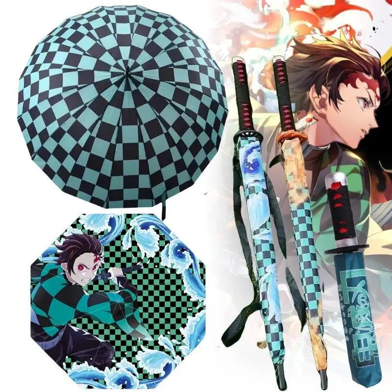 Tanjiro Katana Umbrella: Demon Slayer Long Handle UV Parasol