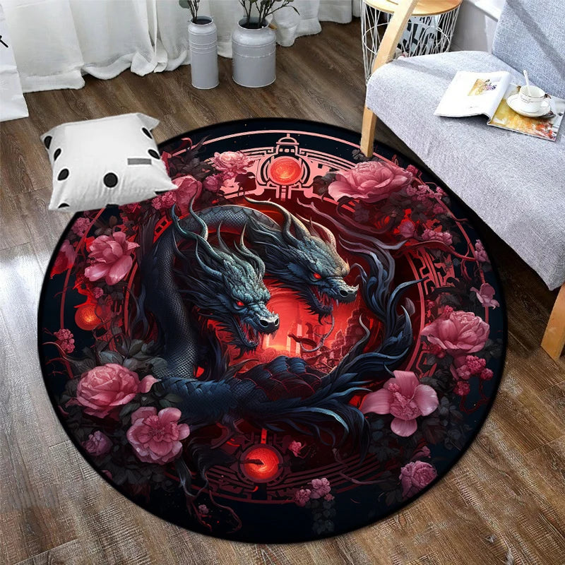 Tapis rond imprimé Dragon Art, tapis circulaire chinois ou mythique, tapis de Yoga, antidérapant pour salon et chambre à coucher