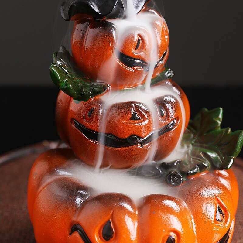 Handmade Halloween Pumpkin Backflow Incense Burner Waterfall - 