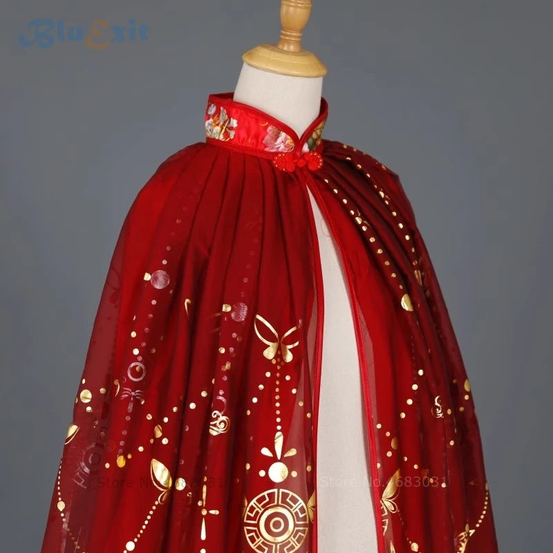 Cape Hanfu de mariage longue Cape dorée bronzante, boutons ethniques, rouge, mariée traditionnelle chinoise, Costume ancien de la dynastie Tang Song