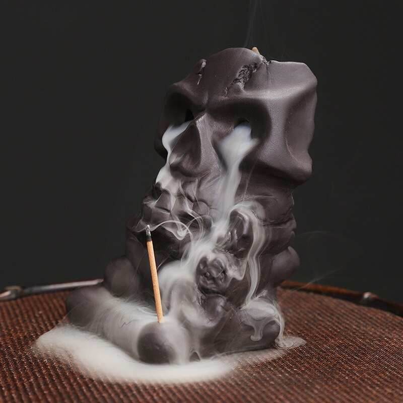 Halloween Skull Backflow Incense Burner Stick Holder - 