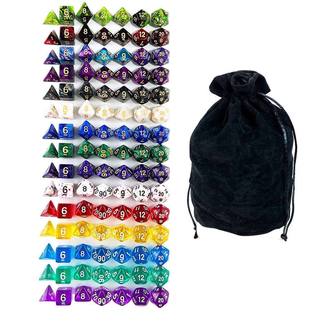 105pcs Mixed Color Polyhedral Dice 15 Sets with Large Velvet Bag D4 D6 D8 D10 D10% D12 D20 for RPG DND Board Game Best Gift