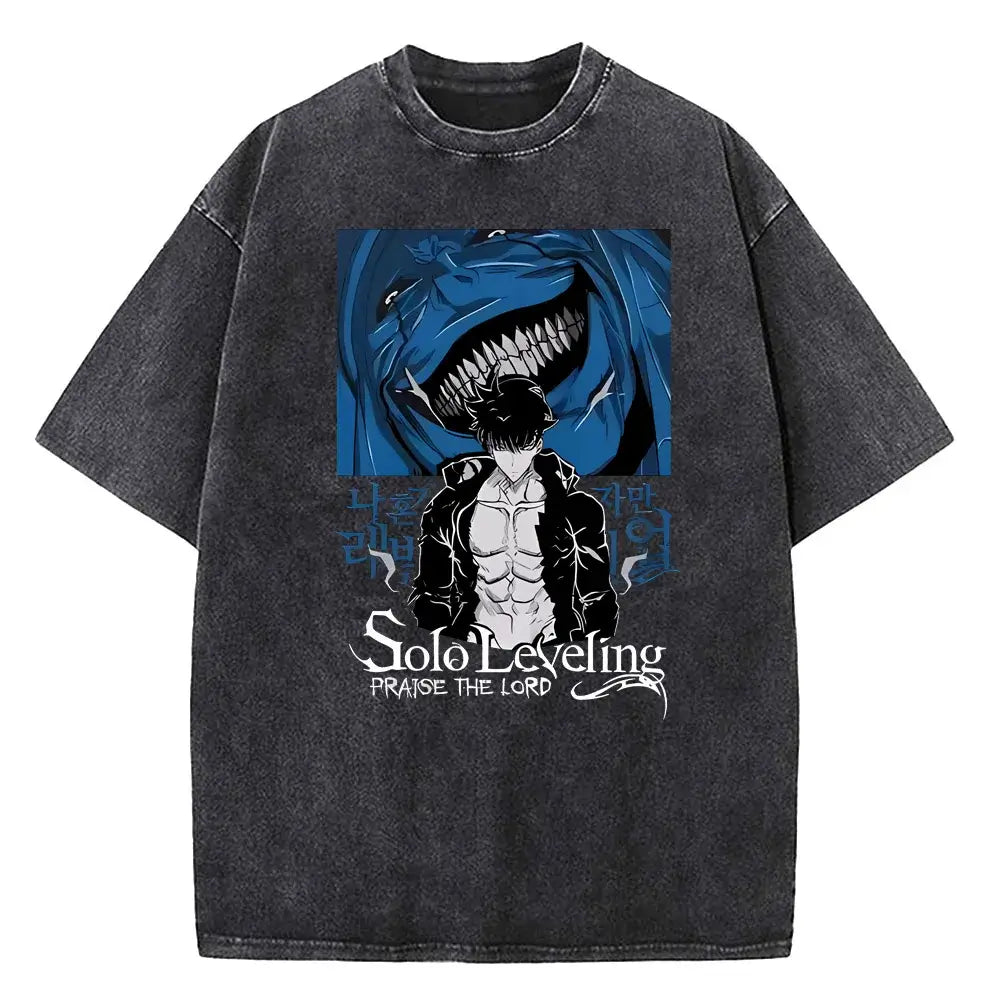 Solo Leveling Vintage T-shirt: Washed Cotton Streetwear