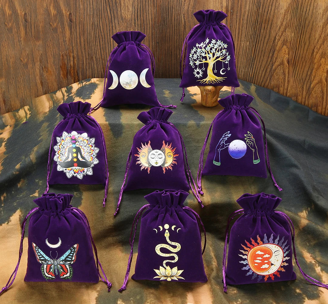 1pcs Velvet Moon Sun Tarot Storage Bag Board Game Cards Embroidery Drawstring Package Witchcraft Supplies for Altar Tarot Pouch