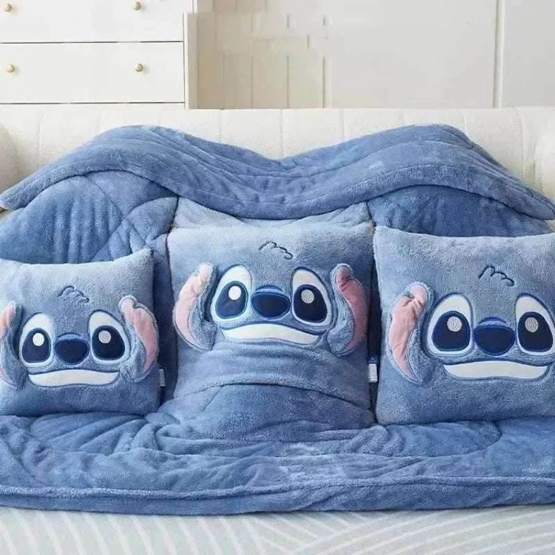 Disney Stitch Throw Pillow Blankets Two In One Kawaii Flannel Thickened Nap Blanket Living Room Kids Bedroom Decoration Gift - G / 40X40cm Open 105X145
