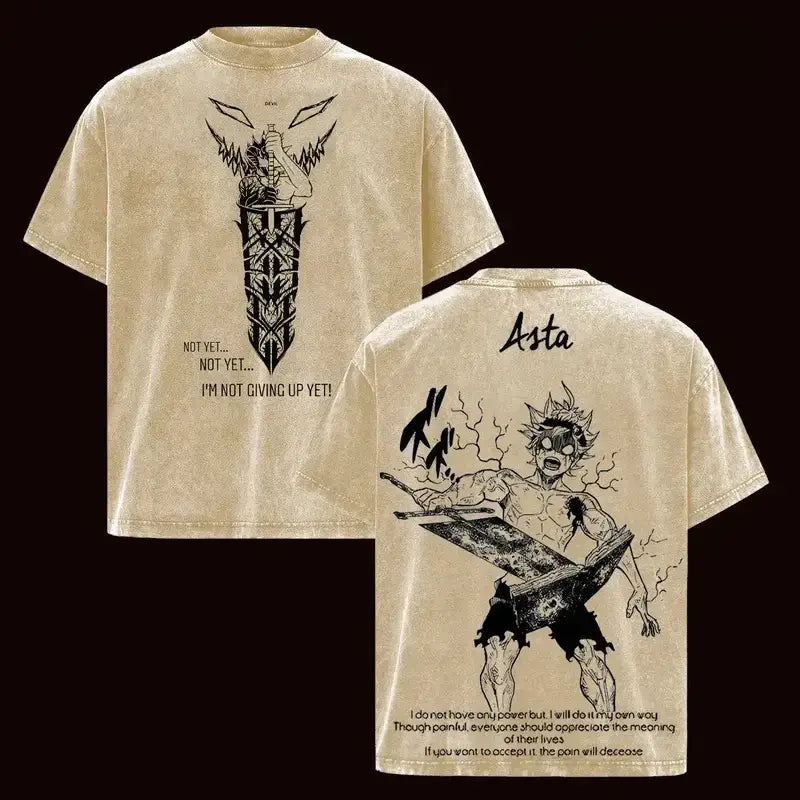 Asta Black Clover T-Shirt Vintage Washed Oversized Tee
