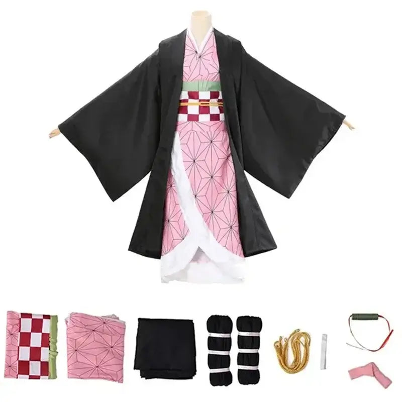 Nezuko Kamado Cosplay Costume: Adult Demon Slayer Kimono Set