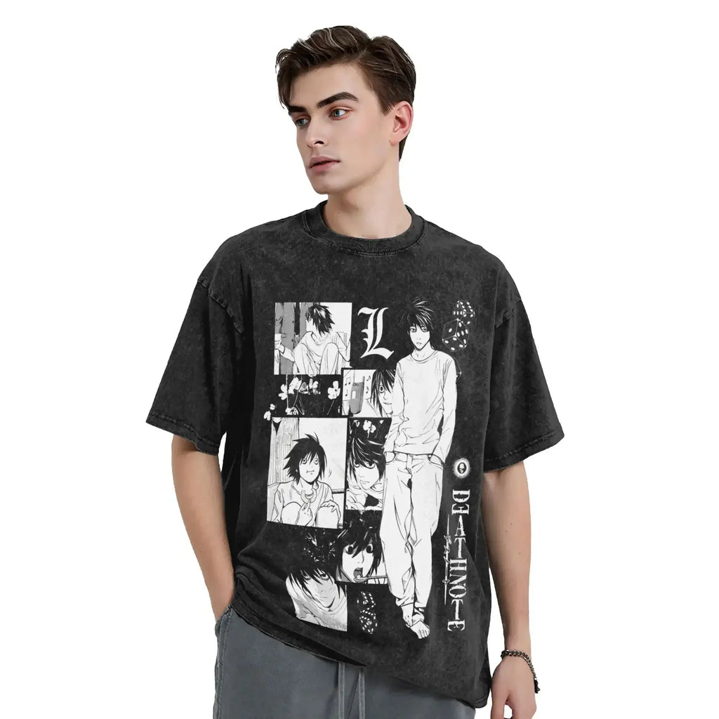 L Lawliet T-Shirt Death Note Vintage Washed Tee