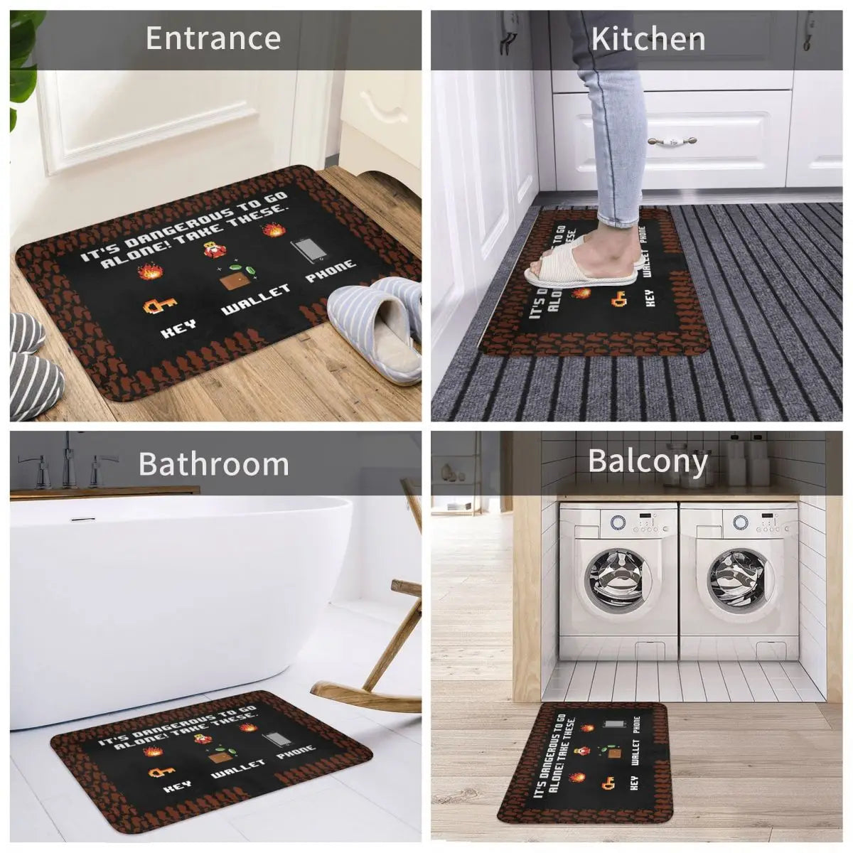 Tapis de bain de bienvenue dangereux à emporter seul, paillasson rétro 8 bits, pour cuisine, extérieur, décoration de la maison