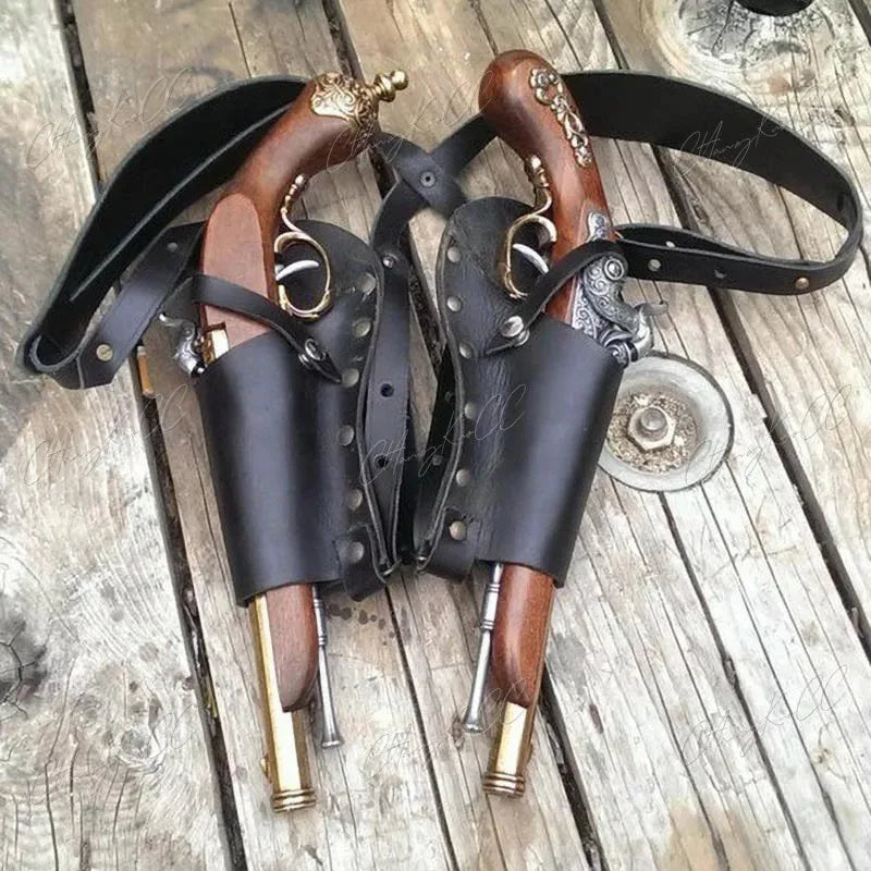 Steampunk Pirate cuir Double silex support étui universel ceinture d'épaule pistolet pistolet housse Cosplay Costume accessoire