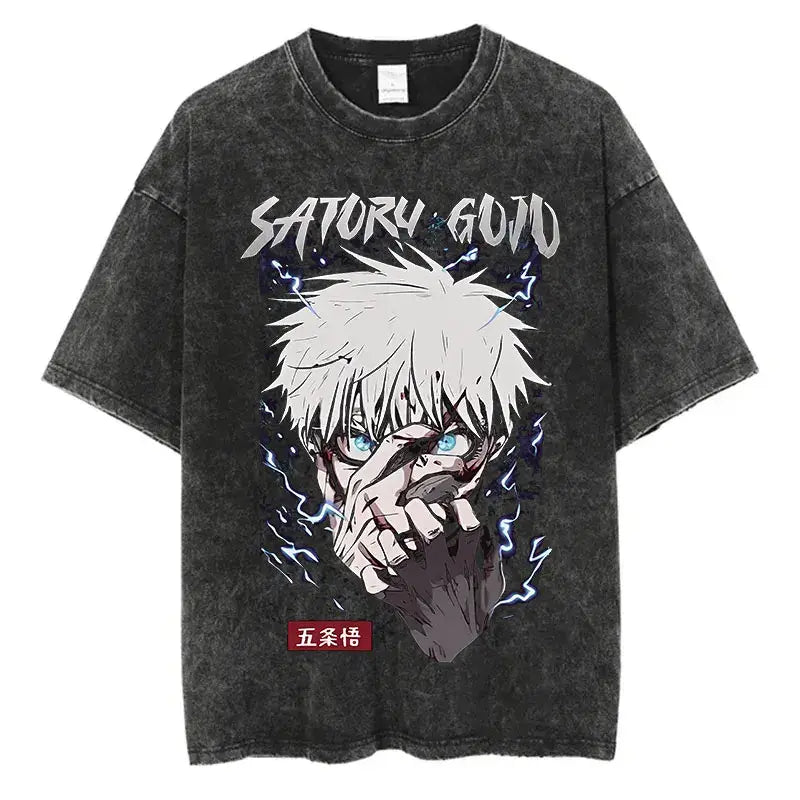 Anime Washed T-shirt: Vintage Harajuku Oversized Cotton Tee