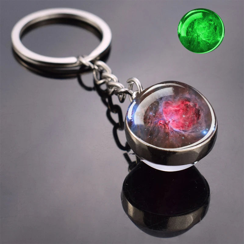 Glow In The Dark Multicolor Planet Galaxy Keychain Universe Key Chain Outer Space Astronomical Jewelry Glass Ball Keyring