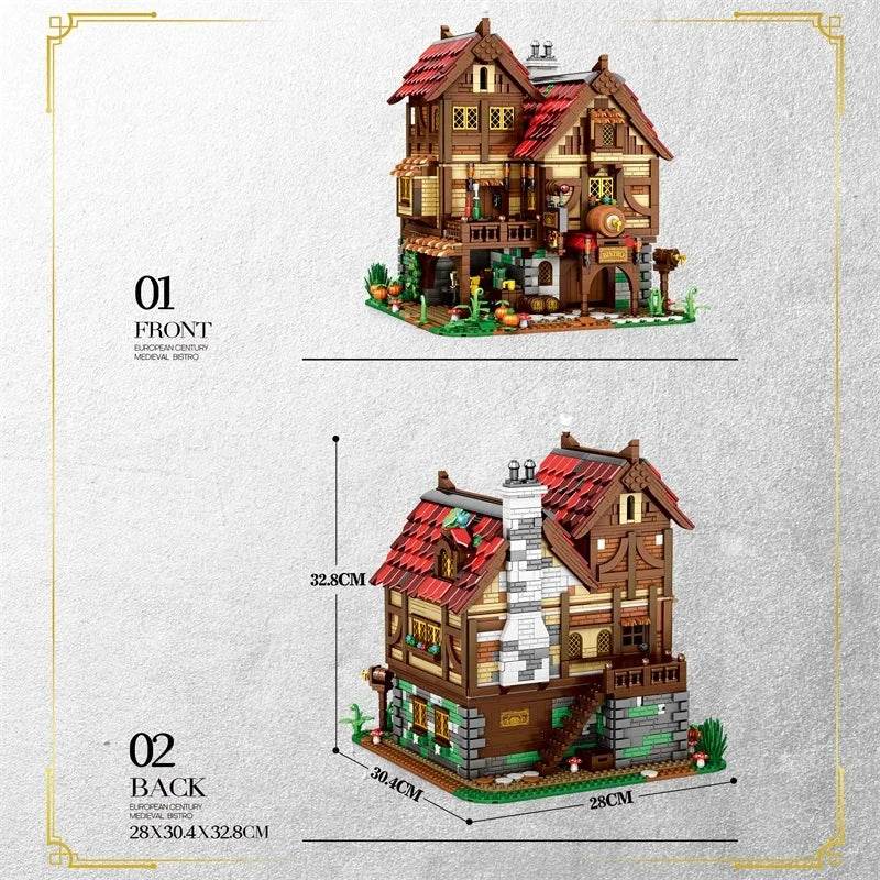3114PCS Medieval Tavern Building Blocks European Street View Architecture MOC Model Brick Desktop Display Ornaments Toy For Kids - Medieval Tavern / With Box