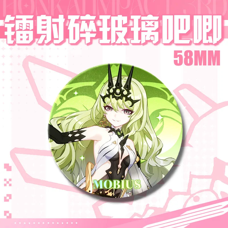 Kawaii Honkai Impact 3 Valkyrie Girls 58mm Laser Pin Badge Cosplay Accessories for Clothes Backpack Decor Brooch Gifts Keychain