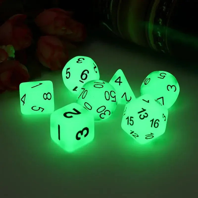 7pcs/set Luminous Dice Numbers of D4 D6 D8 D10 D% D12 D20 Polyhedral Dice for KTV Night Club Pub Entertainment Table Game Dice