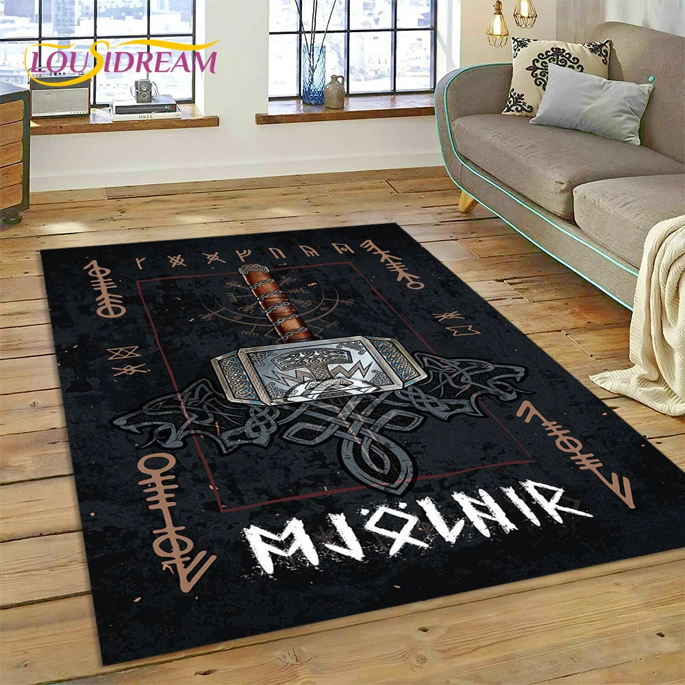 Nordic Viking Mythology Odin Valhalla Carpet Rug for Home Living Room Bedroom Sofa Doormat Decor,kid Area Rug Non-slip Floor Mat