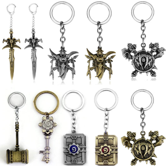 Hot Game Jewelry WOW World of Warcraft HearthStone Keychain Lich King Frostmourne Sword Hammer Axe Weapon Metal Key Chains