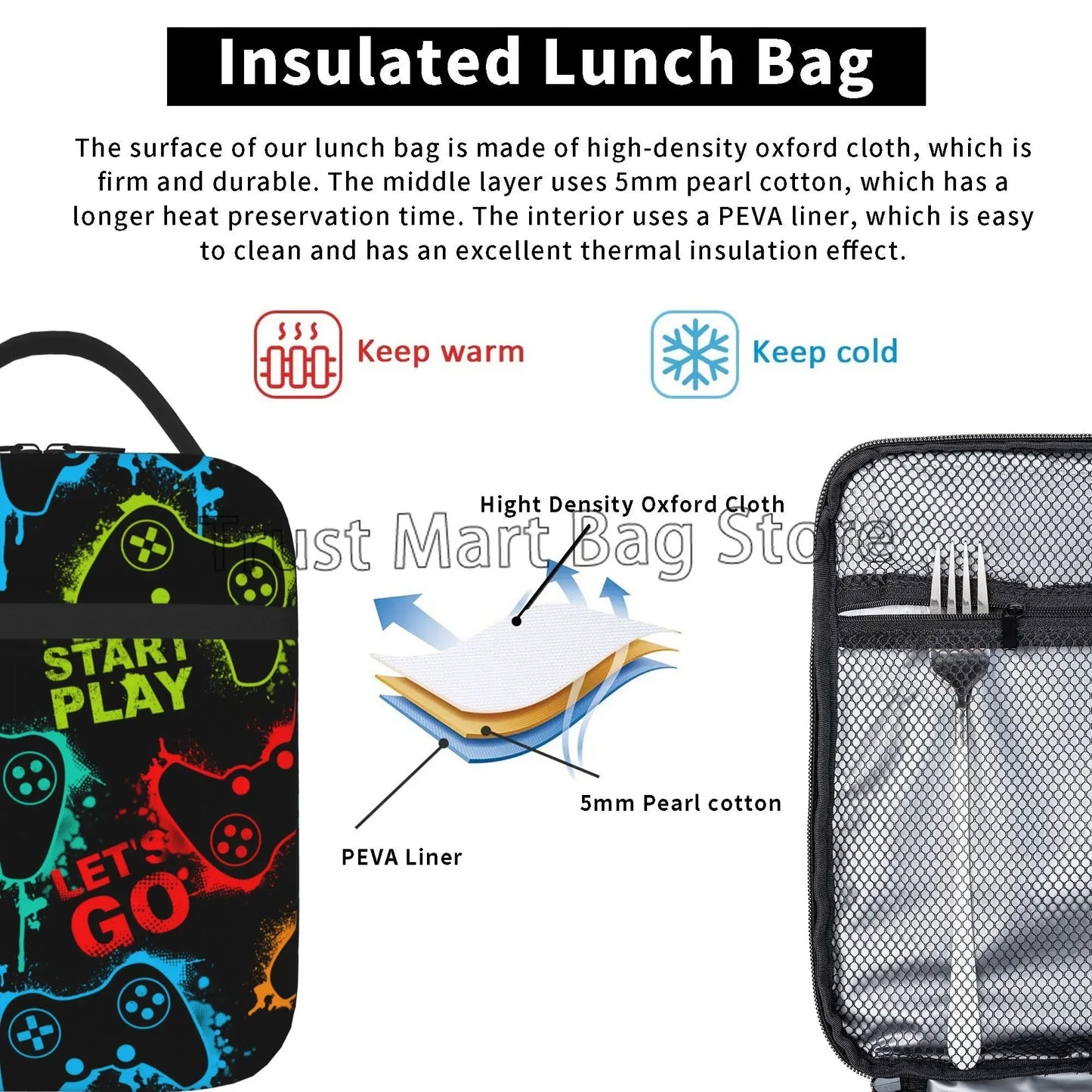 Controlador de videojuegos lonchera aislada Gamepad impermeable portátil térmico Bento bolsa de almuerzo para viajes escolares Picnic playa