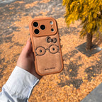 Brown Cute Leather Leopard Print Glasses KT Phone Case Suitable For iPhone 14 Pro 15 16 17 Pro Max Shockproof Protective Case