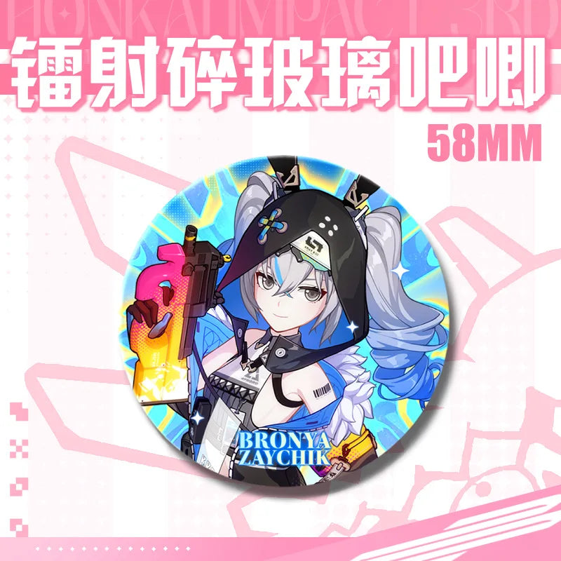 Kawaii Honkai Impact 3 Valkyrie Girls 58mm Laser Pin Badge Cosplay Accessories for Clothes Backpack Decor Brooch Gifts Keychain