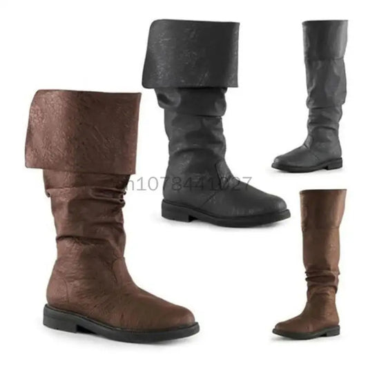 Medieval Men Knight Prince Cosplay Gothic Retro Punk Leather Boots Halloween Carnival Stage Party Props Shoes Elf Vintage Boot
