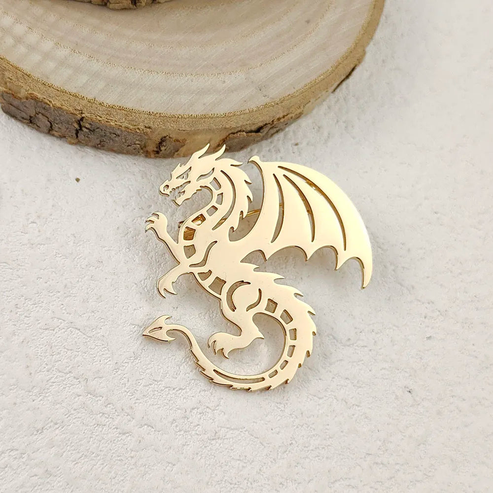 Creative punk style hollow wing dragon stainless steel gold-plated 18K brooch, black suit accessories, wedding matching set