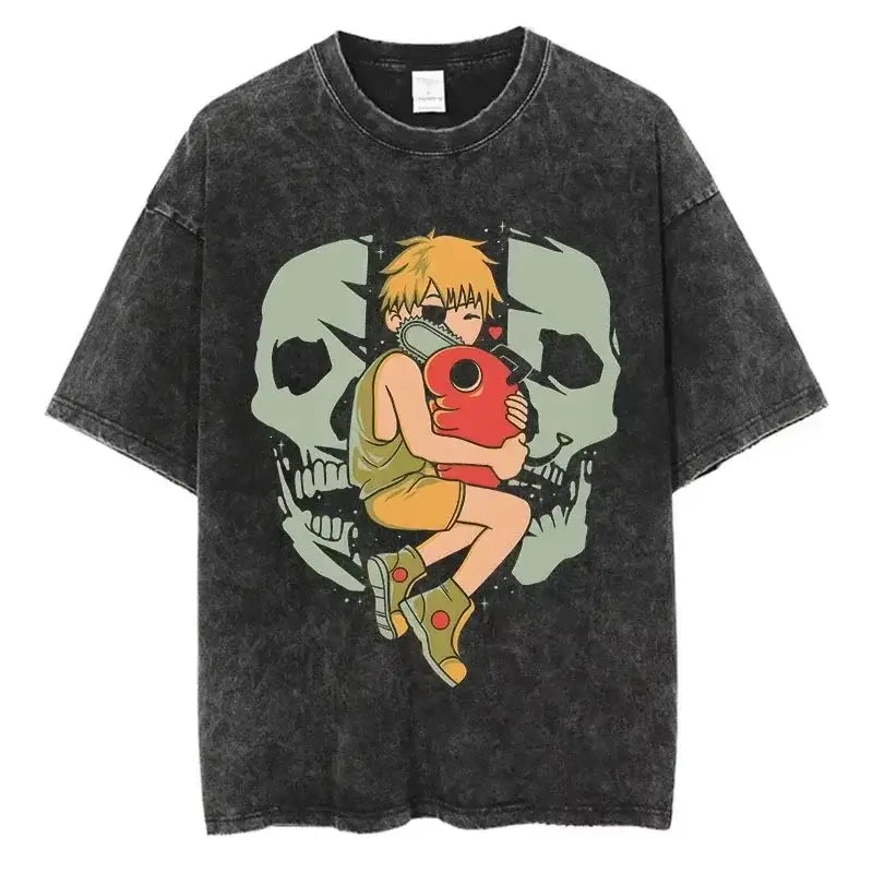 Chainsaw Man Vintage T-shirt Washed Cotton Tee