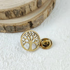 New punk style tree of life hollow stainless steel gold-plated badge, suit lapel pin waterproof black, men's brooch set