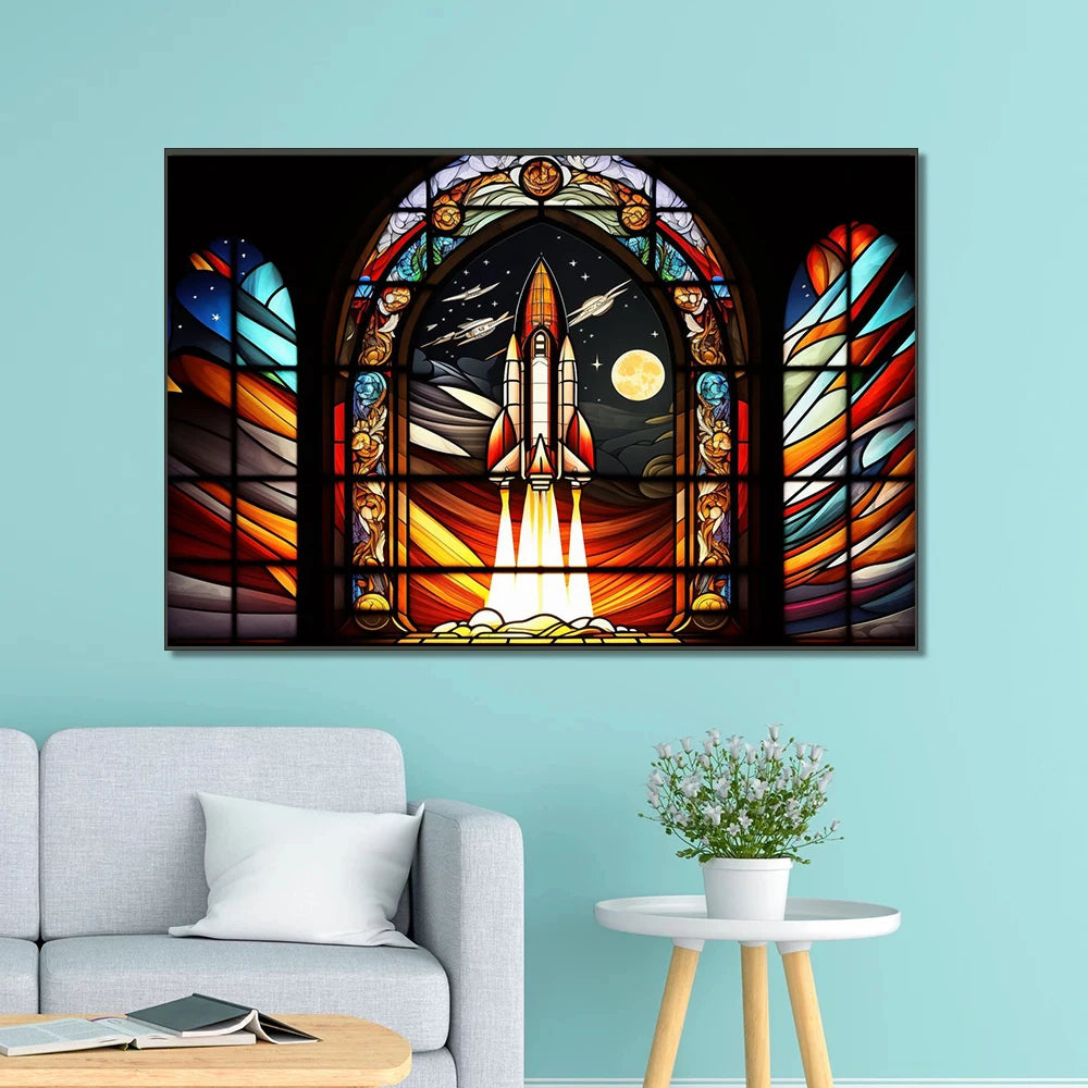 Stained Glass Spartan Warrior Women Posters Church Canvas Painting Prints Wall Art Pictures for Living Room Home Decoration