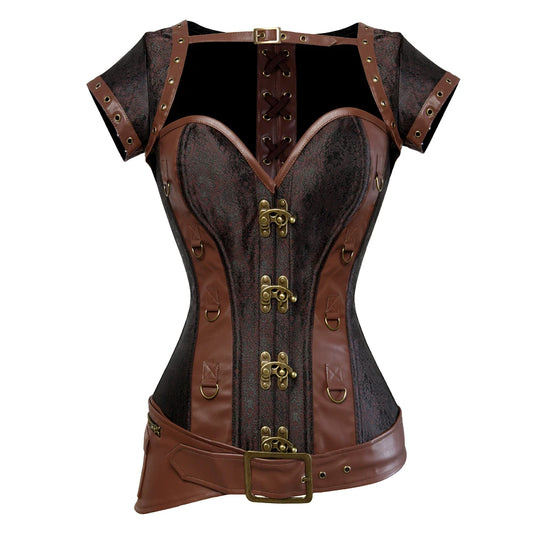 Women Steampunk Gothic Faux Leather Overbust Corset Top Vintage Pirate Costume Body Trainer Lingerie Burlesque Bustier Plus Size