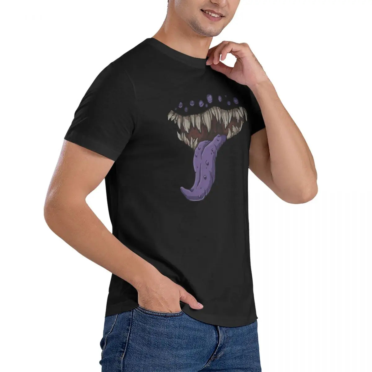 Men's Mimic Mouth Print T Shirt D-Dungeons And Dragons DND 100% Cotton Clothing Humor Short Sleeve Crew Neck Tees New Arrival