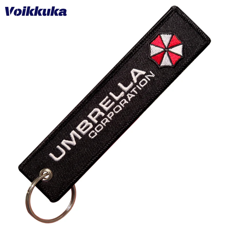 1PC 3PCS Sale Umbrella Logo 2 Styles Both Sides Embroidery Tag Key Chain Motorcycle Car Backpack Keychain Gifts Wholesale