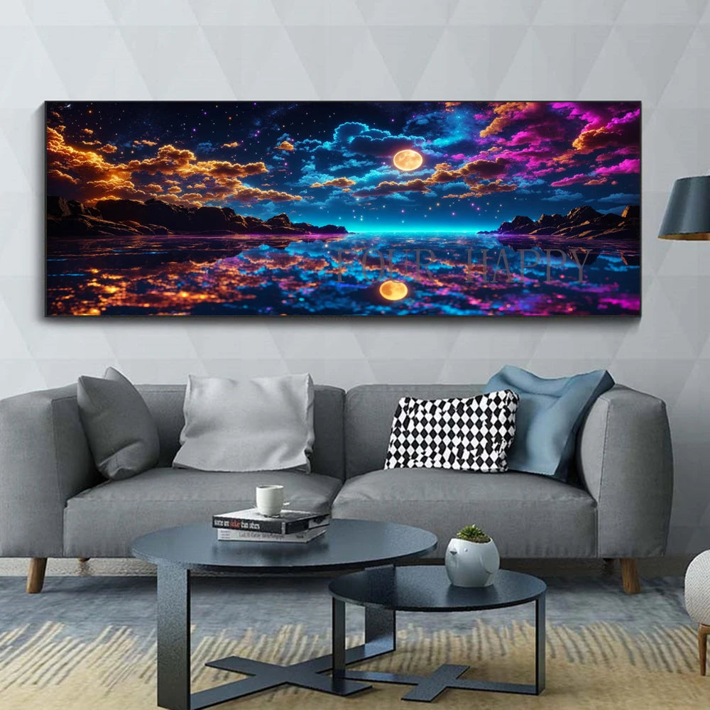 Large 5D Diamond Painting, Cross Lake, Sunset Glow, Landscape Wall Art, Full Round Drill, Embroidery, Home Decor, DIY