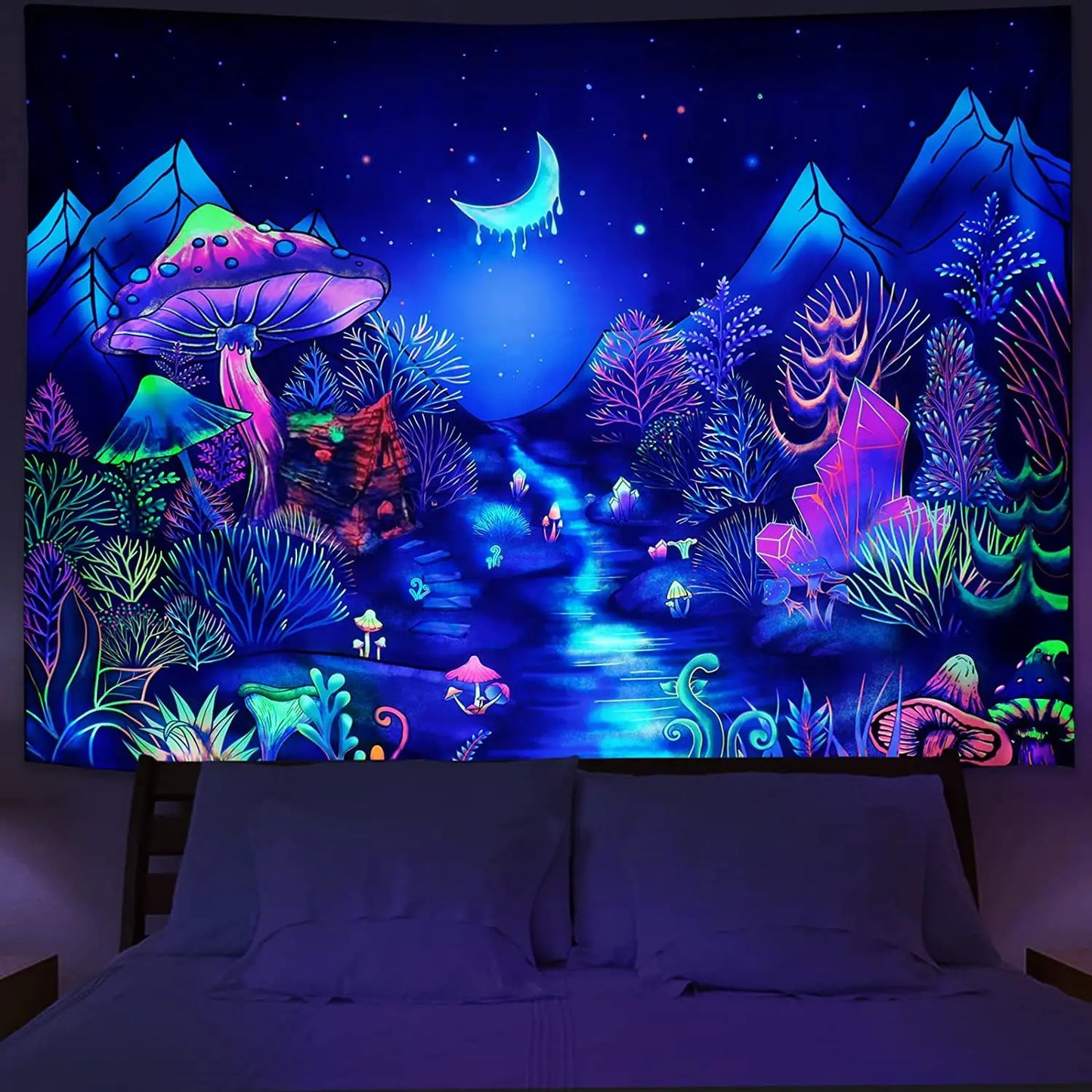 Tapisserie murale fluorescente d'astronaute UV, tapisserie Hippie suspendue pour chambre à coucher, décoration de pièce indépendante