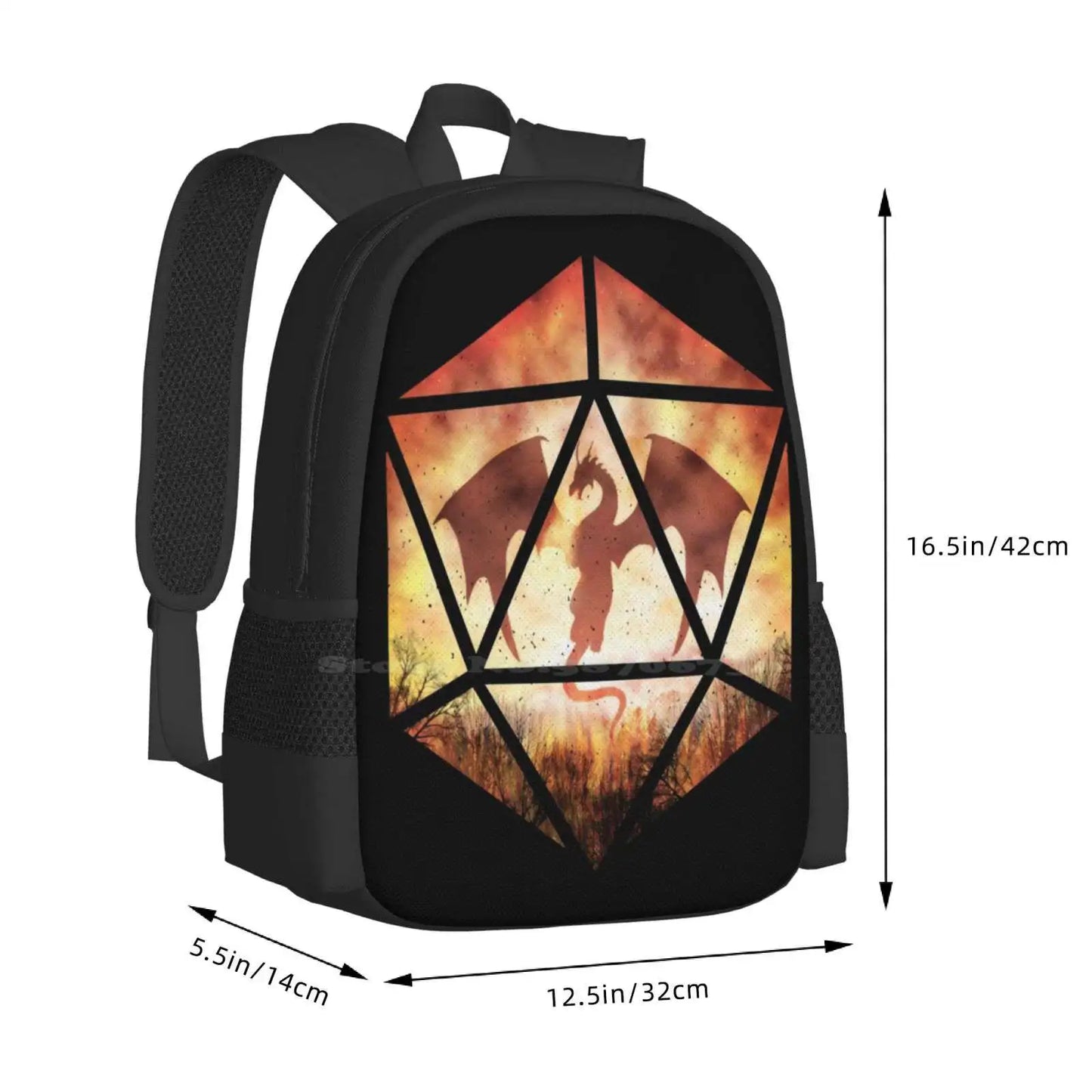 Sac à dos Dragon de feu D20 pour étudiants, sacs de conception à motifs D20 Dnd Ttrpg, table de jeu de rôle Nerd Geek Pathfinder et