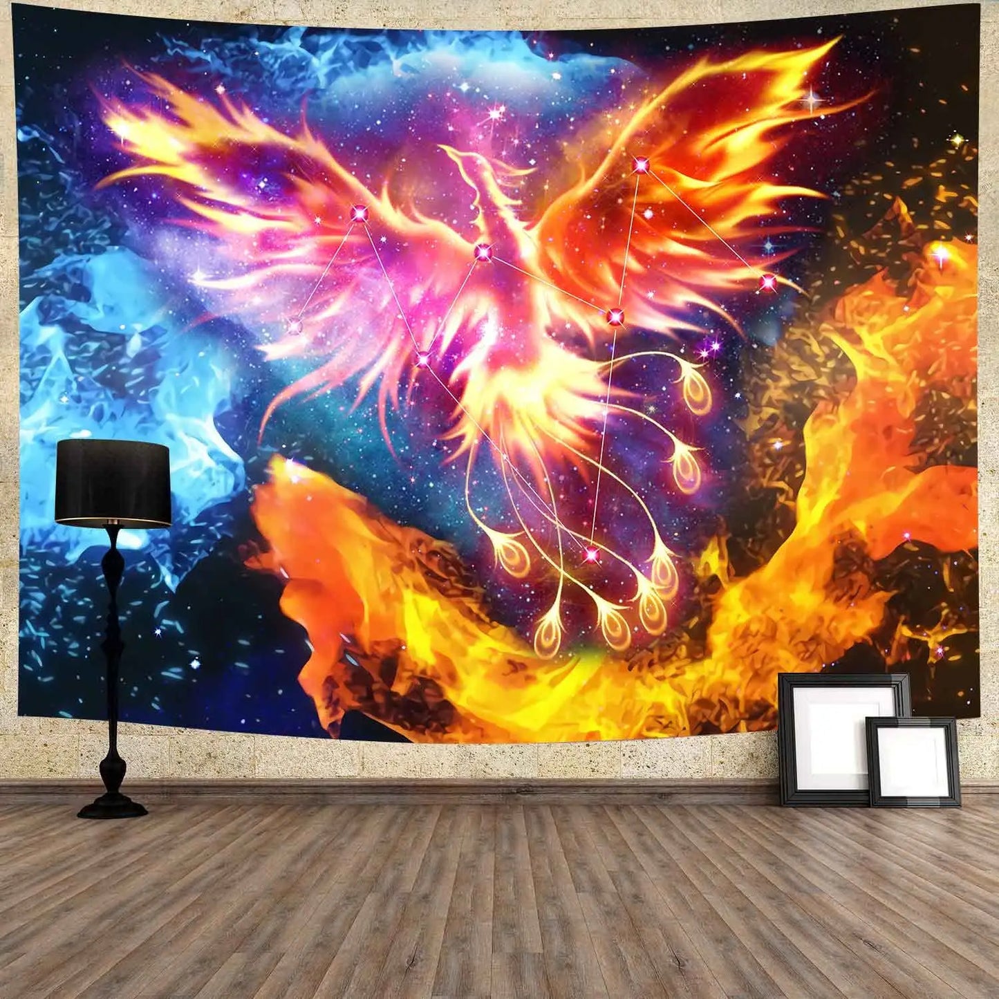 Tapiz de fantasía con diseño de pájaro Fénix, tapiz hippie de Anime rojo, tapiz estético fresco para colgar en la pared para dormitorio, decoración del hogar